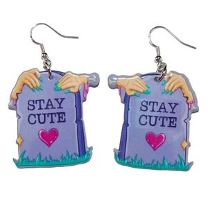 Stay Cute Tombstone Goth‎ Resin Earrings Hypoallergenic Nickel Free 925